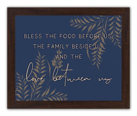 Bless Family Food Love Walnut Framed Print Under Plexiglass